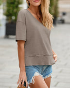 🌷Womens Summer V-Neck Short Sleeve Loose Fit T-Shirt