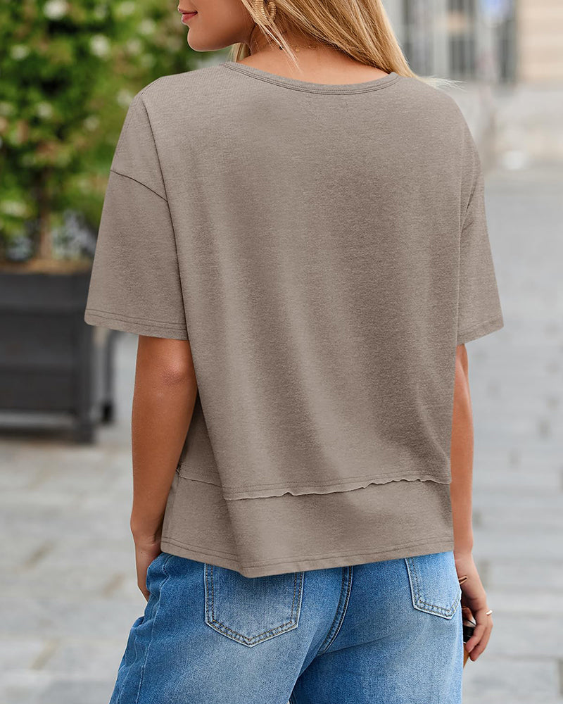 🌷Womens Summer V-Neck Short Sleeve Loose Fit T-Shirt