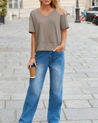 🌷Womens Summer V-Neck Short Sleeve Loose Fit T-Shirt