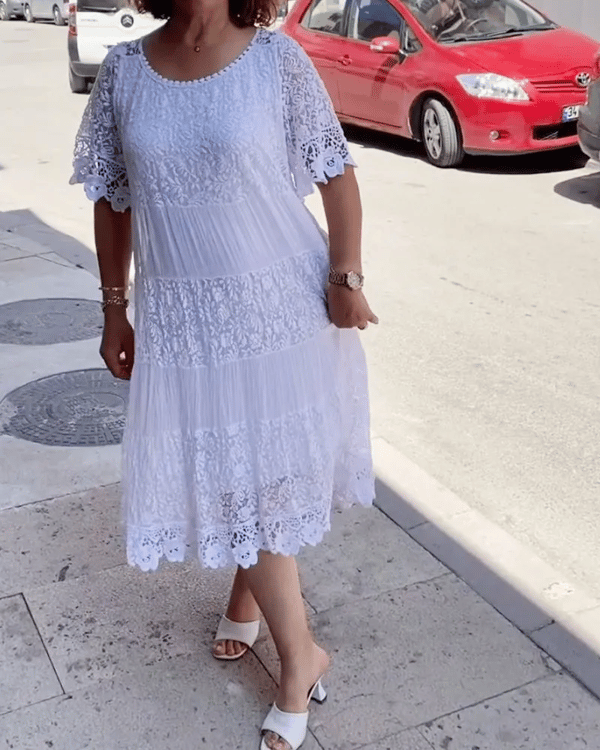 🔥50% OFF🔥 Solid Color Short Sleeve Lace Dress
