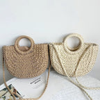 🌷Women woven summer beach half moon shoulder bags vintage