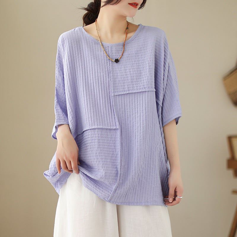 🌷🌷Vertical Textured Patchwork Top – Slimming & Effortless Style