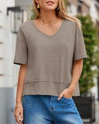 🌷Womens Summer V-Neck Short Sleeve Loose Fit T-Shirt