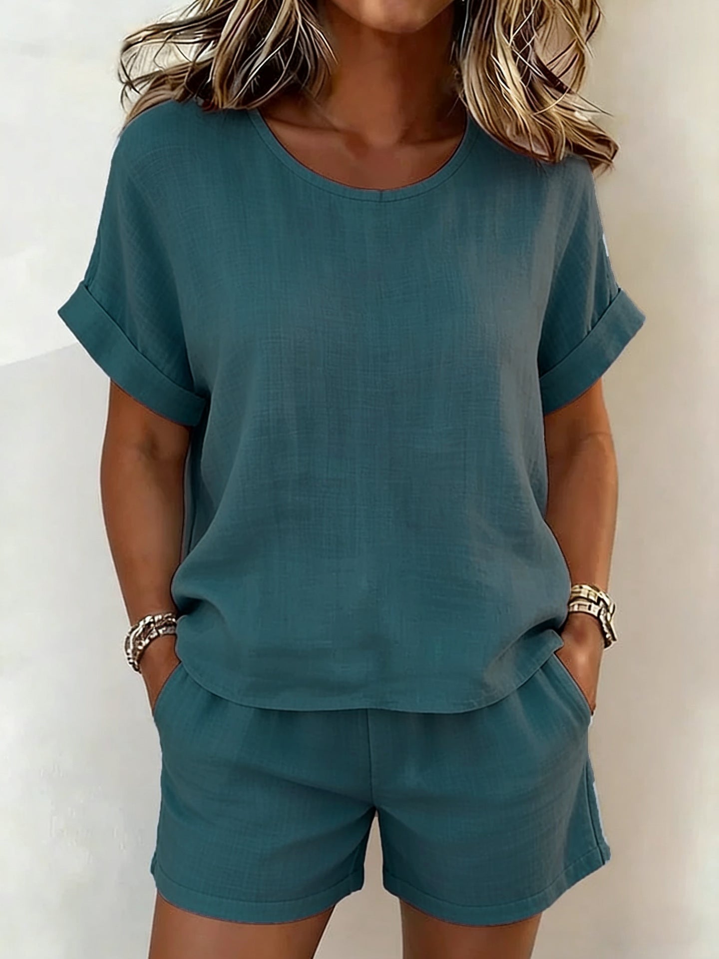 🌷Solid-Color T-Shirt & Shorts Set – Cotton Linen, 10 Colors