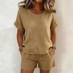 🌷Solid-Color T-Shirt & Shorts Set – Cotton Linen, 10 Colors