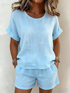 🌷Solid-Color T-Shirt & Shorts Set – Cotton Linen, 10 Colors