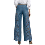 🌷Pantalones vaqueros de mujer de talle alto y pierna ancha con inserciones de encaje y bolsillos