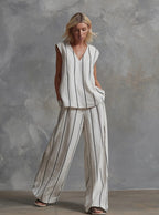🌷🌷Women’s Sleeveless Striped Top and Full-Length Pants Set