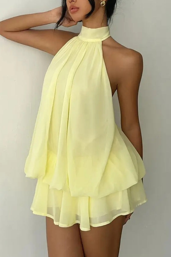 💝💝Chiffon Halter Neck Backless Mini Dress | Vacation Style