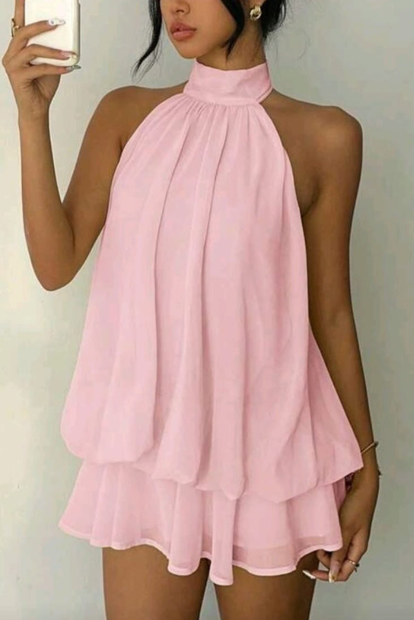 💝💝Chiffon Halter Neck Backless Mini Dress | Vacation Style