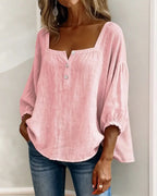 🌿🌿Pink Square-Neck Half-Button Shirt