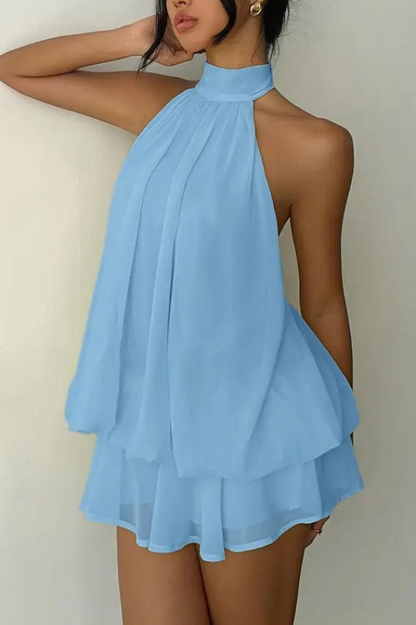 💝💝Chiffon Halter Neck Backless Mini Dress | Vacation Style