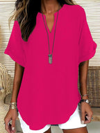 🔥🔥🔥Limited time sale Atasia - Soft-Touch Notched-Neck Blouse