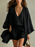 🌷🌷Women's  Linen-Blend Three-Piece Set(Kimono + Tank + Pants)