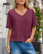 🌷Womens Summer V-Neck Short Sleeve Loose Fit T-Shirt