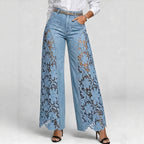 🌷Pantalones vaqueros de mujer de talle alto y pierna ancha con inserciones de encaje y bolsillos