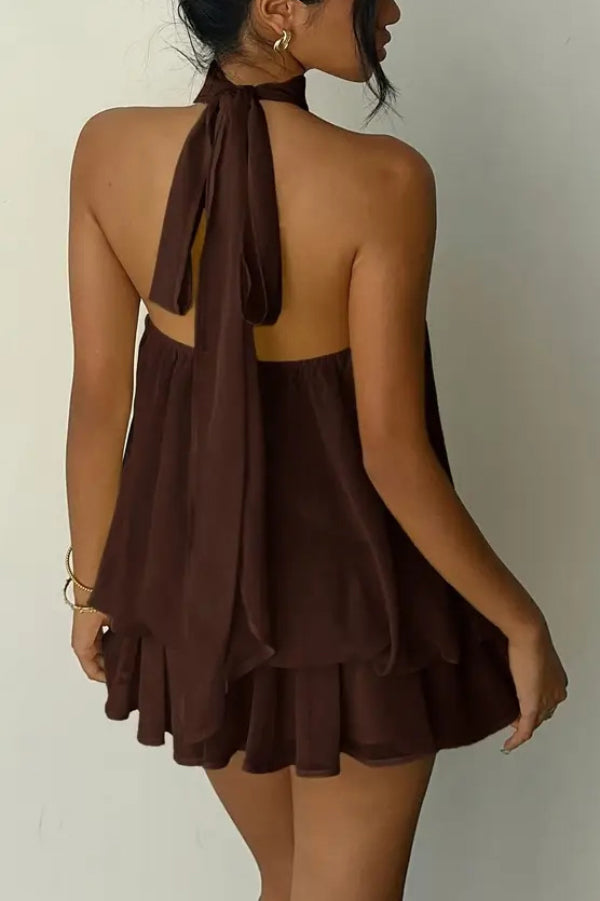 💝💝Chiffon Halter Neck Backless Mini Dress | Vacation Style
