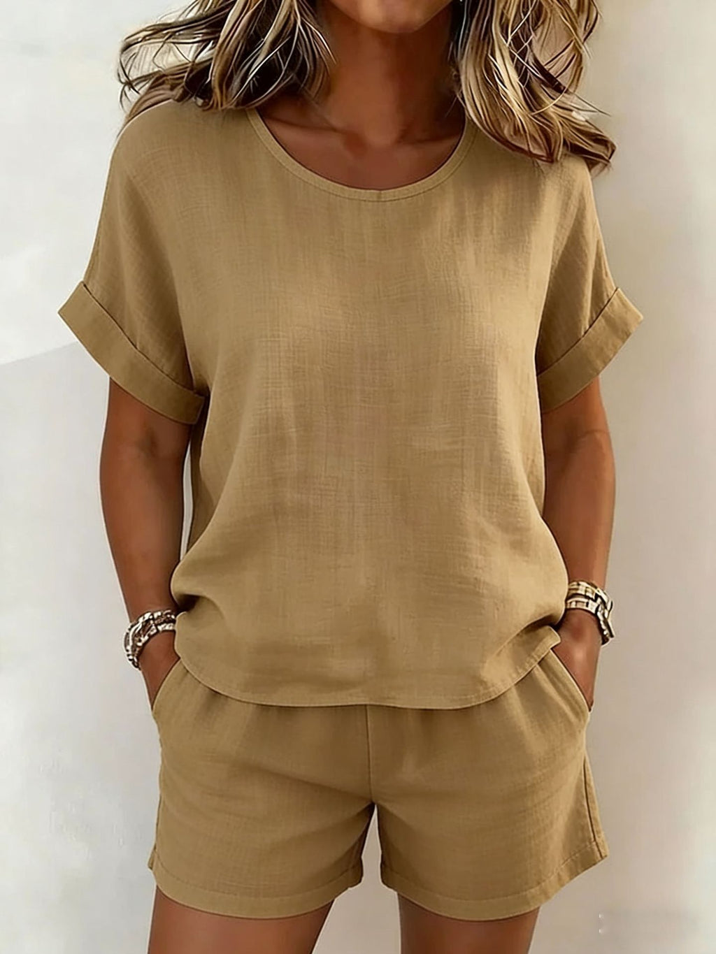 🌷Solid-Color T-Shirt & Shorts Set – Cotton Linen, 10 Colors