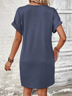 🌷🌷Francesca Quarter Button V-Neck Short Sleeve Dress