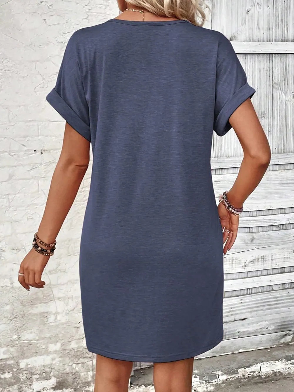 🌷🌷Francesca Quarter Button V-Neck Short Sleeve Dress
