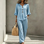 💝💝Women's ruffled sleeve top and wide leg pants set