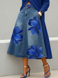📦📦LAST DAY SAVE 49% ⏰Casual Artistic Floral-print A-line Denim Skirt