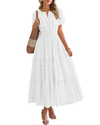 🔥🔥🔥Limited time sale Women's Lightweight Short Sleeve V Neck Elastic Waist Dresses