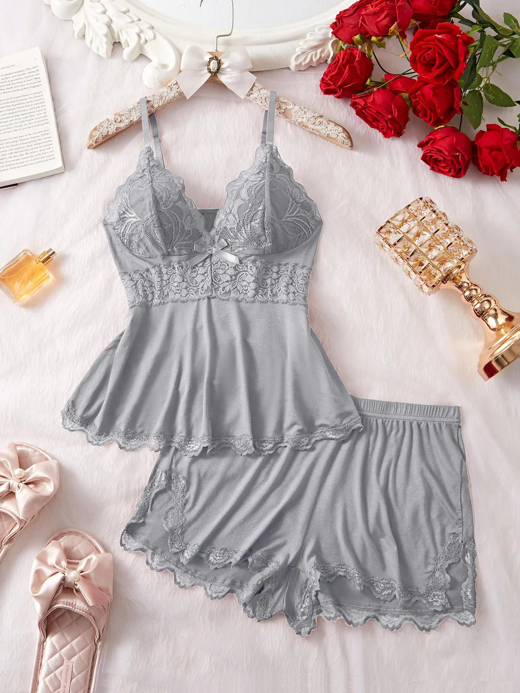🌸 Women's Lace Trim PJ Set 🎉 Great Discount Now