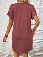 🌷🌷Francesca Quarter Button V-Neck Short Sleeve Dress