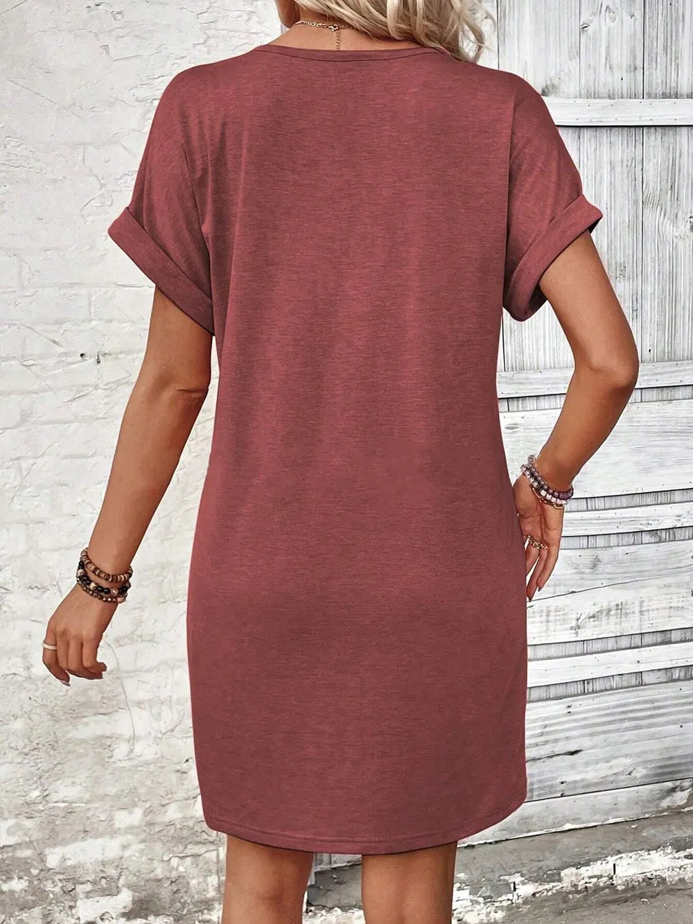 🌷🌷Francesca Quarter Button V-Neck Short Sleeve Dress
