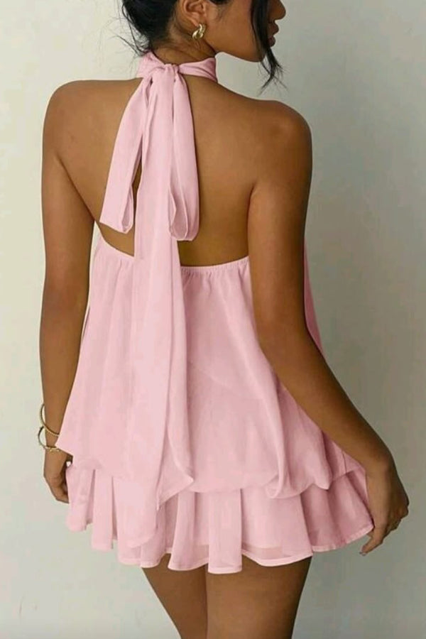 💝💝Chiffon Halter Neck Backless Mini Dress | Vacation Style