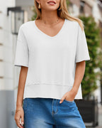 🌷Womens Summer V-Neck Short Sleeve Loose Fit T-Shirt