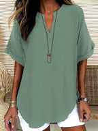 🔥🔥🔥Limited time sale Atasia - Soft-Touch Notched-Neck Blouse