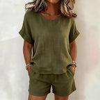 🌷Solid-Color T-Shirt & Shorts Set – Cotton Linen, 10 Colors