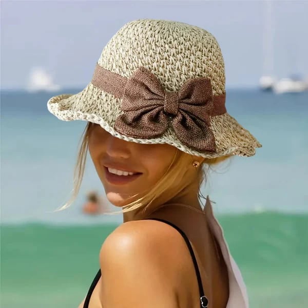 🌿🌿Straw Hat with Retro Bow – Foldable & Breathable for Summer