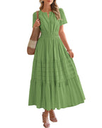 🔥🔥🔥Limited time sale Women's Lightweight Short Sleeve V Neck Elastic Waist Dresses