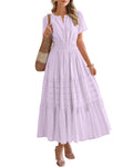 🔥🔥🔥Limited time sale Women's Lightweight Short Sleeve V Neck Elastic Waist Dresses