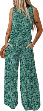 🔥🔥🔥49.98% OFF NOW! ✨Pants Sets Women 2 Piece Outfits Sleeveless Round Neck Tank Tops Matching Sets for Women Elastic Waist Wide Leg
