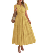 🔥🔥🔥Limited time sale Women's Lightweight Short Sleeve V Neck Elastic Waist Dresses