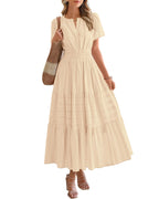 🔥🔥🔥Limited time sale Women's Lightweight Short Sleeve V Neck Elastic Waist Dresses