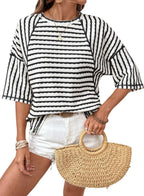 🔥🔥Womens Summer Tops Oversized Tshirts for Women Striped Color Block Short Sleeve T Shirts Crewneck Casual Tee Blouses