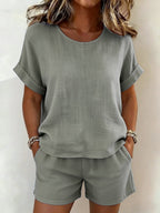 🌷Solid-Color T-Shirt & Shorts Set – Cotton Linen, 10 Colors