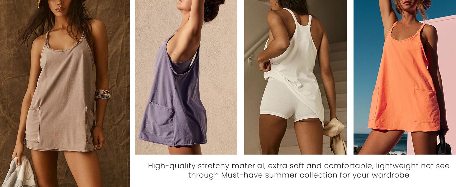 💝💝 Women's Summer Sleeveless Mini Dress with Built-in Shorts V Neck Spaghetti Straps Athletic Shorts Tennis Dress with Pockets