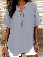 🔥🔥🔥Limited time sale Atasia - Soft-Touch Notched-Neck Blouse