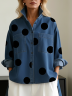 📦📦LAST DAY SAVE 49% ⏰Elegant Artistic Polka Dot Print Stand-collar Denim Top