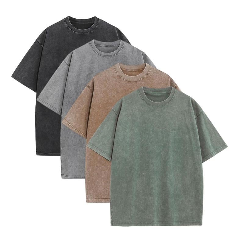 💚💚4 Pack Oversized Tshirts for Men Gym Vintage Heavyweight T Shirts Cotton Workout Acid Wash Baggy Tees
