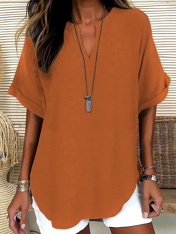 🔥🔥🔥Limited time sale Atasia - Soft-Touch Notched-Neck Blouse