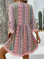 🌷🌷Lace Trim Printed V-Neck 3/4 Sleeve Dress(S-5XL)