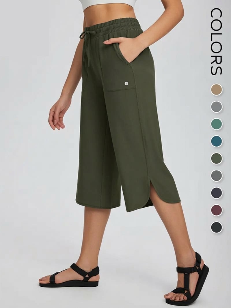 🌷 Women's Wide Leg Yoga Capris – High Waisted with Pockets, Quick Dry, Lightweight, UPF 50+ Sun Protection – Loose Comfy for Hiking, Gym, Travel & Outdoor Workout ☀️