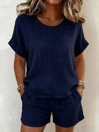 🌷Solid-Color T-Shirt & Shorts Set – Cotton Linen, 10 Colors